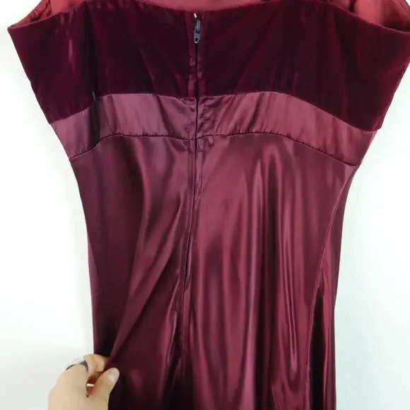 Vintage Morgan & Co Prom Dress 5 6 Burgundy Maxi Gown Velvet Regency Goth Y2K - Picture 8 of 11